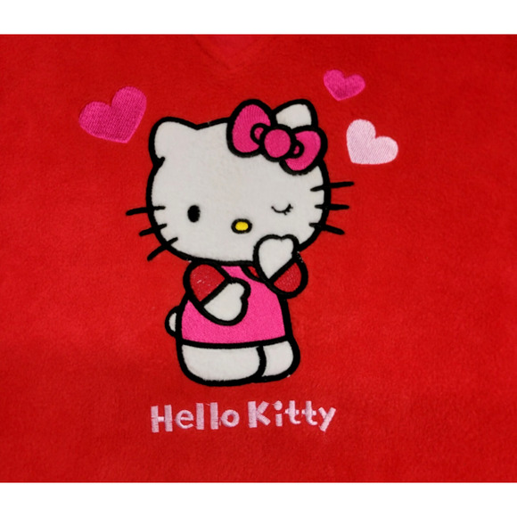 Hello Kitty Fleece Nightgown Adult Womens Medium Red Embroidered Pockets Saniro - Picture 2 of 14